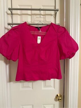 Banana Republic BUBBLE-SLEEVE SEAMED TOP Dragon Fruit Size 4 NWT